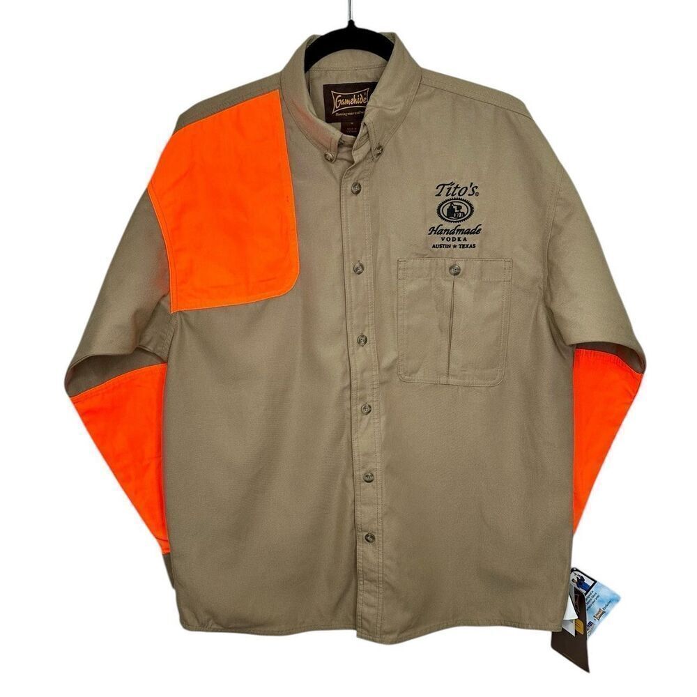 NWT Gamehide Shooter Tito’s Promo Khaki & Orange Long Sleeve Shirt Men’s Medium
